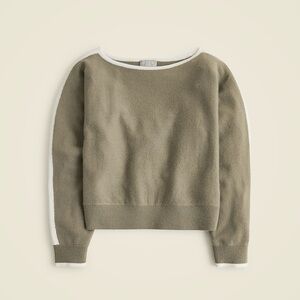 J. Crew Cashmere Contrast Stripe Sweater Boatneck Dolman Sleeves Relaxed Fit